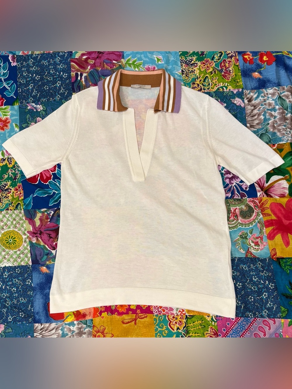 CIRCOLO 1901 sheer knit SHORT SLEVE collared shirt WHITE purple small